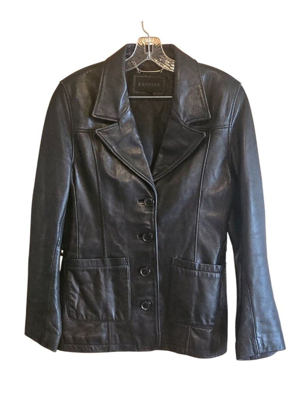 Express Black Leather Button-Up Jacket vintage goth whimsygoth dark fairy chic